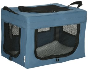 PawHut Transportadora para Cães e Gatos Portátil Dobrável com 3 Portas e Almofada Suave 48,5x34x34 cm Azul | Aosom Portugal