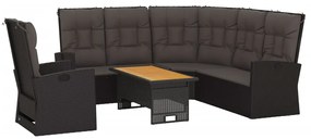 3 pcs conjunto lounge de jardim c/ almofadões vime PE preto