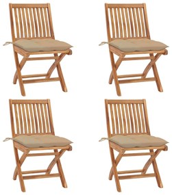 vidaXL Cadeiras de jardim dobráveis c/ almofadões 4 pcs teca maciça