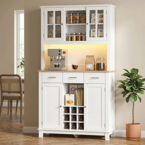 Armário de Cozinha com Iluminação LED Controlo por APP Suporte para Garrafas Portas de Vidro e 3 Gavetas 100x39,5x180 cm Branco