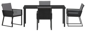 Conjunto de Jantar para Jardim de 5 Peças com Almofadas Preto de Vime