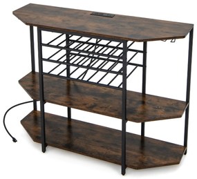 Garrafeira Armário para vinhos Estante de 3 níveis para vinhos com suportes para copos Tomadas eléctricas Estante para vinhos de bar 120 x 40 x 92 cm
