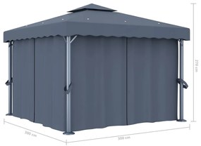 Gazebo com cortina 3x3 m alumínio antracite