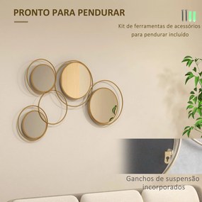 HOMCOM Espelho Decorativo de Parede em Metal 3D Decoração de Parede Me