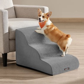 Escada para cães 57 x 40 x 40 cm com revestimento antiderrapante e 3 degraus cinza 
