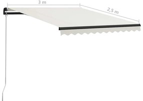 Toldo retrátil manual com LED 300x250 cm cor creme