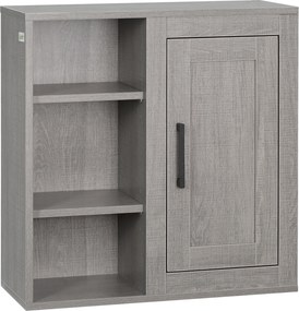 kleankin Armário Casa de Banho de Parede com 3 Prateleiras Abertas 1 Armário Móvel Auxiliar de Parede 48x20x50cm Cinza | Aosom Portugal