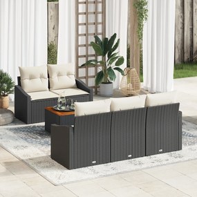 Conjunto de Sofás de Jardim de 6 Peças com Almofadas Preto Rattan Poli