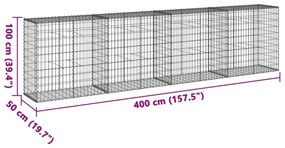 Cesto gabião com cobertura 400x50x100 cm ferro galvanizado