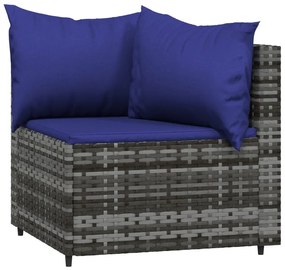 4 pcs conjunto lounge de jardim c/ almofadões vime PE cinzento