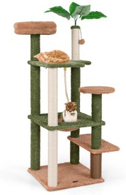 Arranhador para gatos 152 cm com postes de sisal Plataformas de salto Centro de actividades verde + castanho