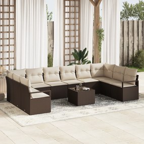 Conjunto de Sofá de Jardim de 10 Peças com Almofadas Cinza Vime Sintét