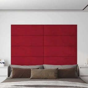 vidaXL Painel de parede 12 pcs 90x30 cm veludo 3,24 m² vermelho tinto