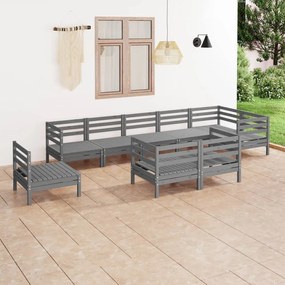 vidaXL 9 pcs conjunto lounge de jardim pinho maciço cinzento