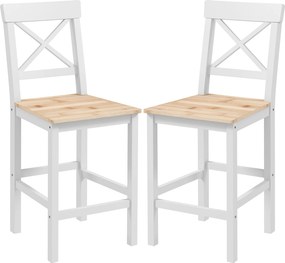 Conjunto de 2 Bancos de Bar de Madeira com Encosto e Apoio para os Pés Estilo Rústico para Cozinha 41x46x97.5 cm Natural