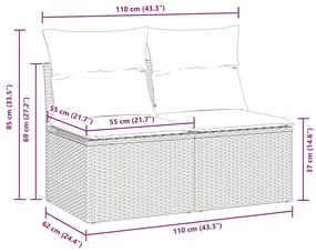 2 pcs conjunto sofás jardim almofadões vime PE/acácia cinzento