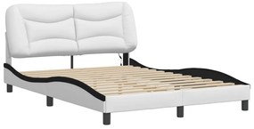 Estrutura cama c/ luzes LED 140x190cm couro artif. branco/preto