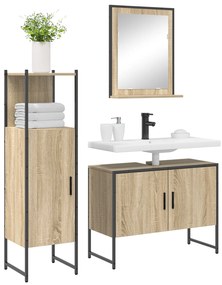 Conjunto de Móveis para Casa de Banho vidaXL 3 Peças Carvalho Claro Ma