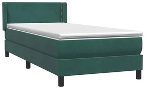 Cama com molas/colchão 90x220 cm veludo verde-escuro