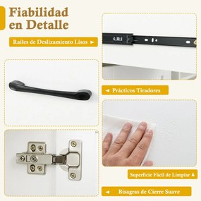 Aparador moderno com prateleira para 6 garrafas, 1 gaveta, 2 portas e 2 estantes ajustáveis para cozinha e sala de jantar Branco