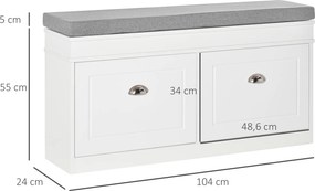 Banco Sapateiro com Armazenamento para 8 Pares de Sapatos com 2 Gavetas Prateleiras Ajustáveis e Almofada Acolchoada para Entrada Corredor 104x24x55cm