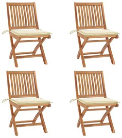 vidaXL Cadeiras de jardim dobráveis c/ almofadões 4 pcs teca maciça
