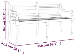 Banco Batavia c/ almofadão preto 150 cm madeira de teca maciça