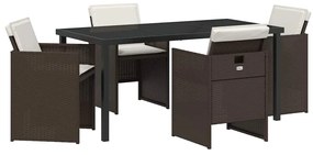 Conjunto de Jantar de Jardim 5 Peças com Almofadas Marrons em Rattan e