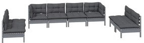 8 pcs conjunto lounge de jardim c/ almofadões pinho maciço