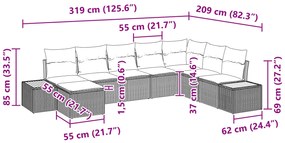 Conjunto de Sofás de Jardim de 8 Peças com Almofadas Preto Vime PE Acá