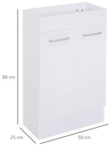 Móvel de Casa de Banho com Lavatório Cerâmico Móvel de Casa de Banho de Parede com 2 Portas Estilo Moderno 50x86x25cm Branco