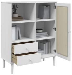 Móvel alto SENJA aspeto vime 90x40x112 cm pinho maciço branco