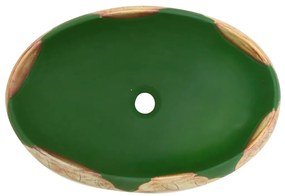 Lavatório de bancada oval 59x40x15 cm cerâmica verde e castanho
