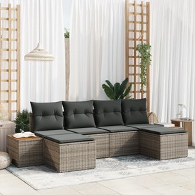 vidaXL Conjunto de Sofás de Jardim de 6 Peças com Almofadas Cinza Poliéster Acácia