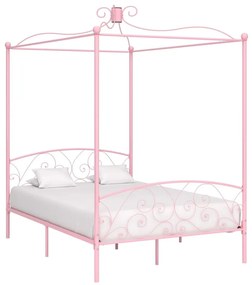 Estrutura de cama com dossel 140x200 cm metal cor-de-rosa