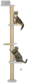 Arranhador para Gatos de Parede de 5 Níveis Estreito com Bola e Arranhadores de Sisal 48x21x180 cm Cinza Claro
