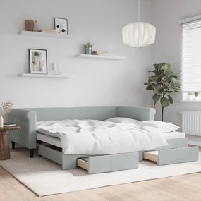 Sofá-cama c/ gavetão e gavetas 100x200 cm veludo cinzento-claro