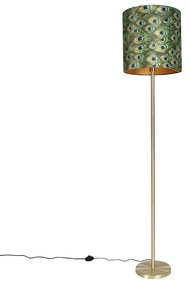 Candeeiro de pé em latão com cúpula de pavão 40 cm - Simplo Moderno
