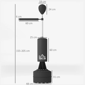 Punching Ball de Boxe com Altura Ajustável com Barra Giratória 360° e Base Preenchida 88x48x155-205 cm Preto