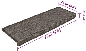 Tapetes escada adesivos aspeto sisal 15pcs 65x21x4 cinza e bege