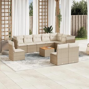 vidaXL 11 pcs conjunto sofás de jardim c/ almofadões vime PE bege