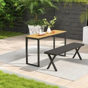 Conjunto de Mesa e Banco de exterior, Tampo de WPC Antiderrapante, Castanho+Preto