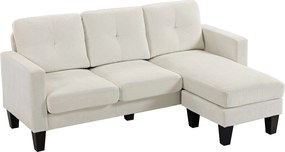 HOMCOM Sofá Chaise Longue Sofá em Forma de L Estofado em Poliéster Sofá de Canto Reversível 186x130x84 cm Creme | Aosom Portugal