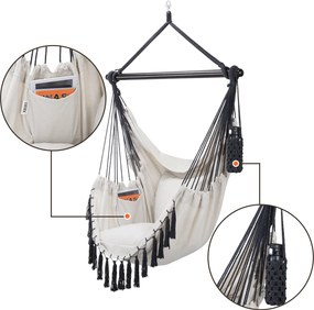 Cadeira suspensa 170x100x150cm com almofadas creme