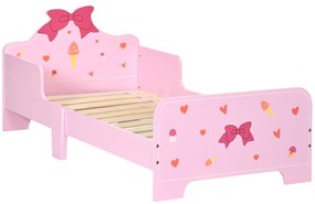 ZONEKIZ Cama para Crianças de 3-6 Anos 143x74x59cm Cama Infantil de Madeira com Barreiras de Proteção Rosa