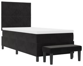 Cama Box Spring com Colchão &amp; Banco Preto 100x200 cm Veludo