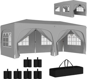 Outsunny Tenda dobrável 3 x 6m Pop Up, UPF50+ Altura ajustável, com saco de transporte e sacos de areia, Cinza claro | Aosom Portugal