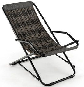 Cadeira de baloiço de vime PE para pátio com braços e estrutura de metal 106 x 65 x 79 cm Cinza Mix (1 cadeira)