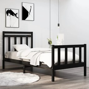 3105349 vidaXL Estrutura cama de solteiro 90x190 cm madeira maciça preto