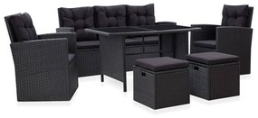 6 pcs conjunto lounge de jardim c/ almofadões vime PE preto